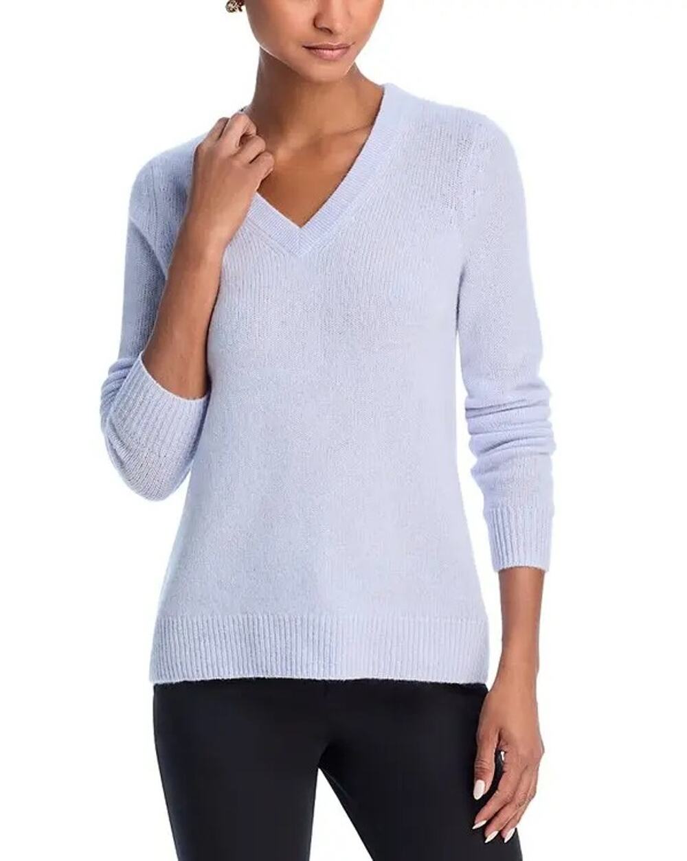 Bloomingdale's Women Serenity Blue Cashmere Classic V-neck Sweater Size S